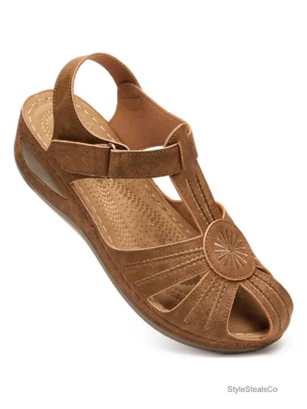 Closed Toe Wedge Sandals with Adjustable Strap - Comfortable Platform Walking